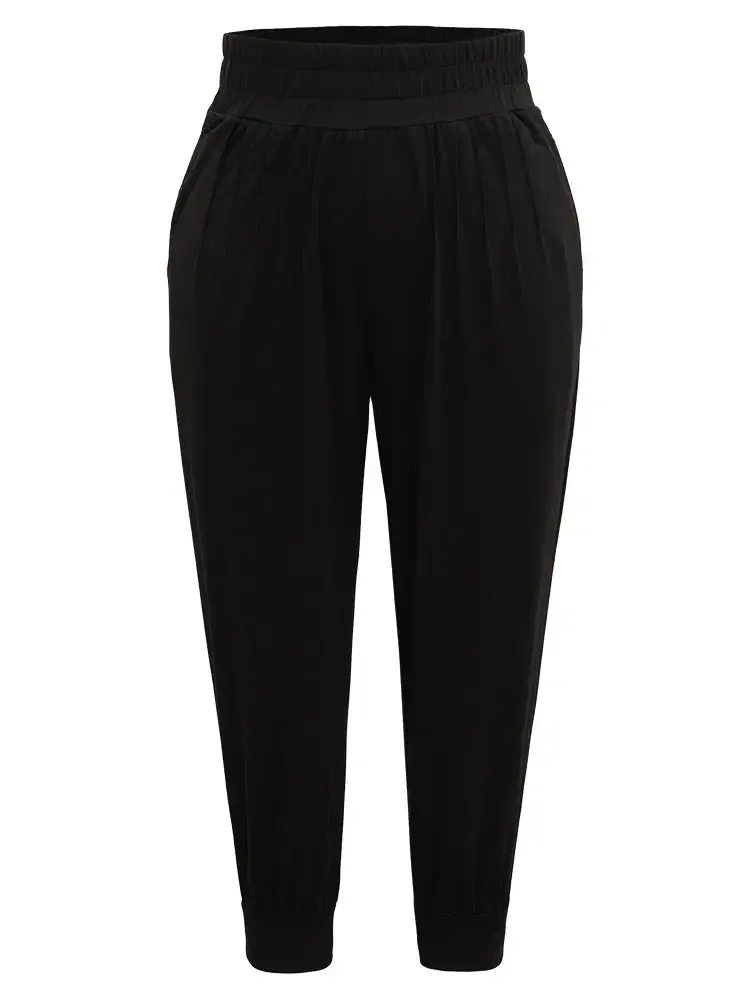 Solid Shirred Pocket Harem Sweatpants