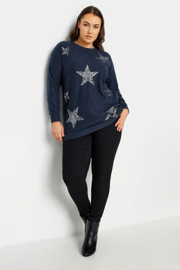 YOURS LUXURY Curve Purple Star Sequin Sweatshirt