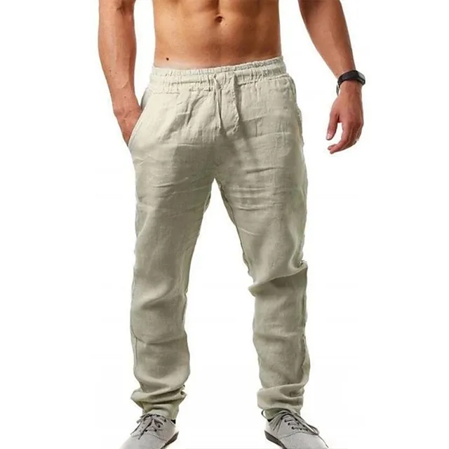Men's Linen Pants Trousers Beach Pants Pocket Drawstring Elastic Waistband Plain Comfort Breathable Daily Stylish Hip Hop Dark Khaki Light Khaki Micro-elastic