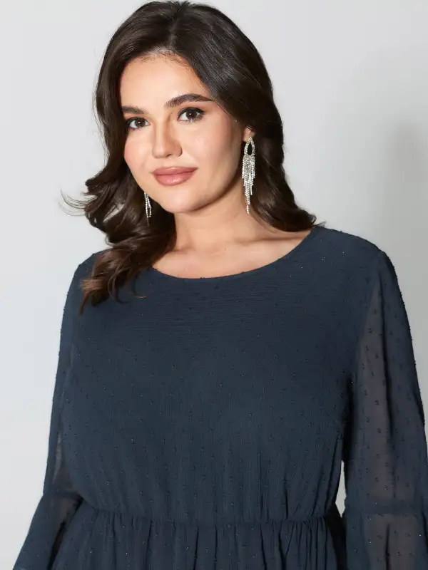 Textured Ruffled Sleeve Sheer Maxi Dress