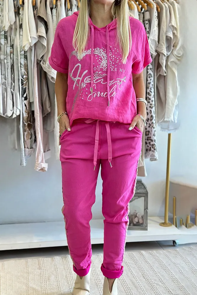 Women's Pattern Hooded Top and Pants Set