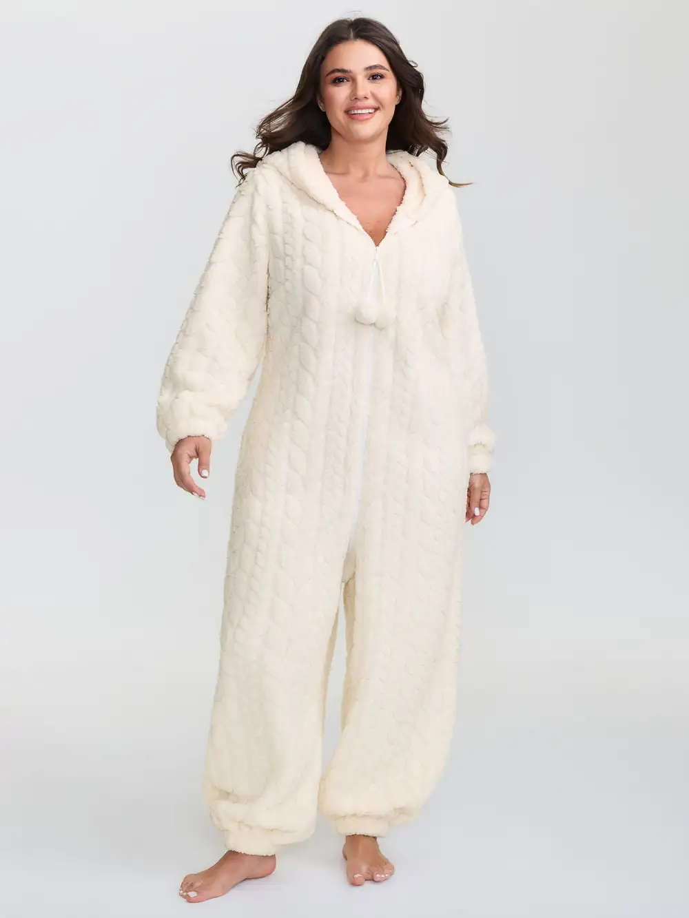 Fleece Zipper Hooded Sleep Jumpsuit