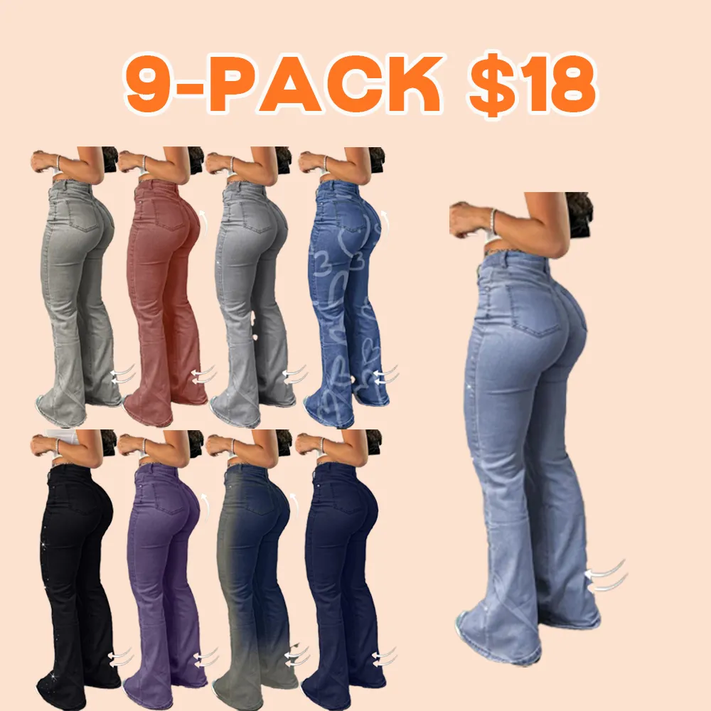 Women's High Waist Flare Jeans – Casual Button Fly Bell Bottom Denim Trousers