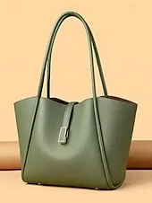 Women's Green Faux Leather Tote Bag, Simple Design, Gold Buckle Decoration - Stylish and Practical Tote Bag for Work, Shopping and Daily Use Black White Red