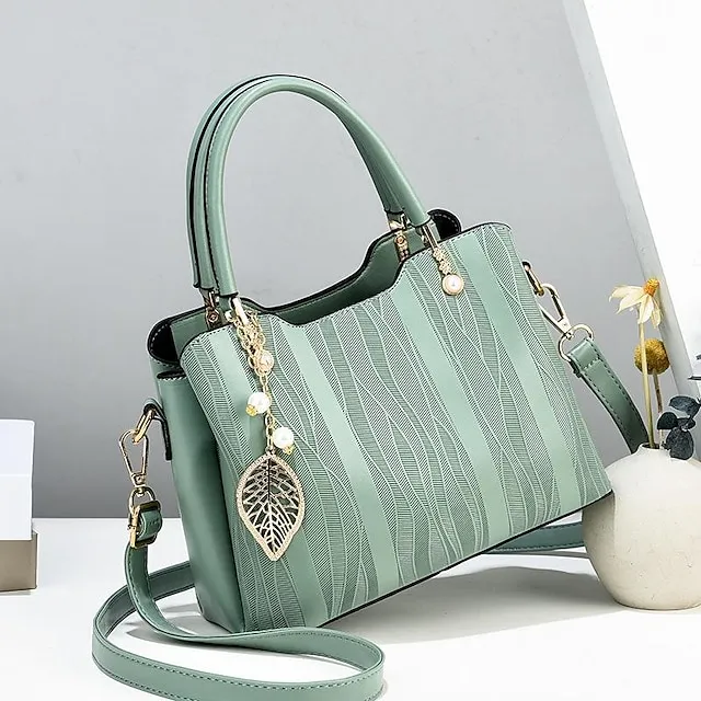 Women's Tote Top Handle Bag PU Leather Daily Office & Career Maroon Black Light Green