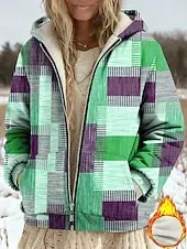 Women's Winter Coat Fleece Jacket Casual Jacket Warm Zipper Pocket Print Fashion Casual Floral Street Casual Regular Hoodie Loose Fit Long Sleeve Outerwear Blue Purple Green Spring Fall