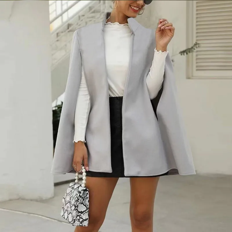 Solid standing collar open sleeve coat