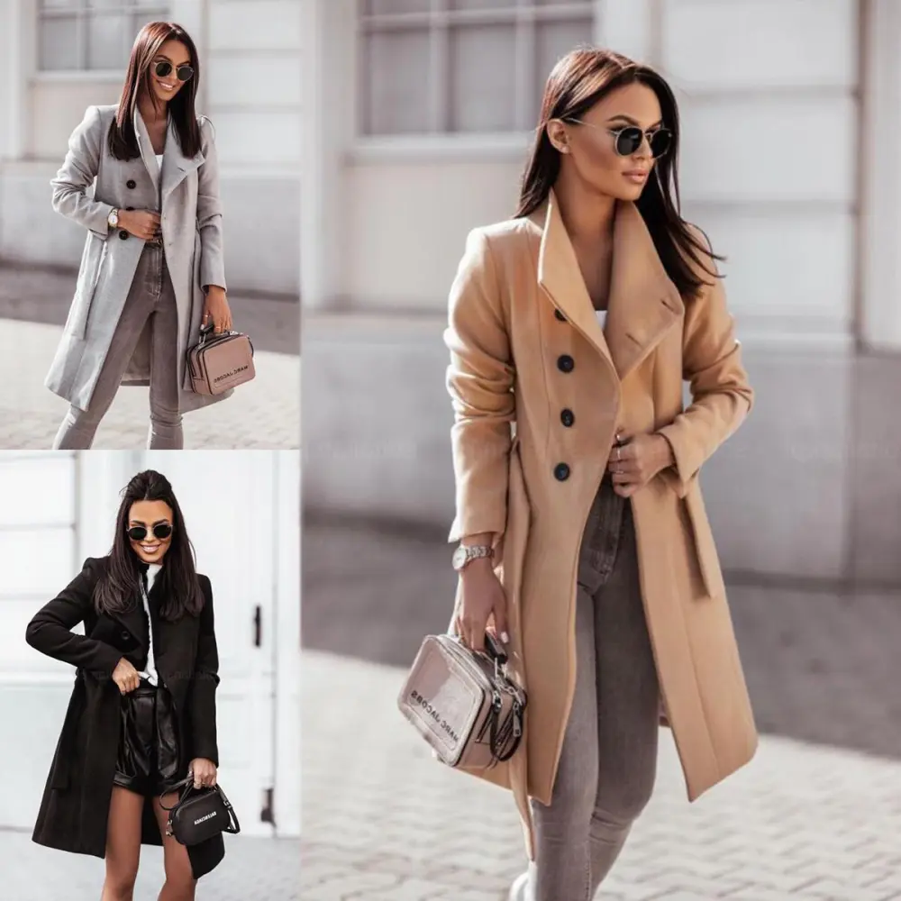 Belted open front button long sleeve coat
