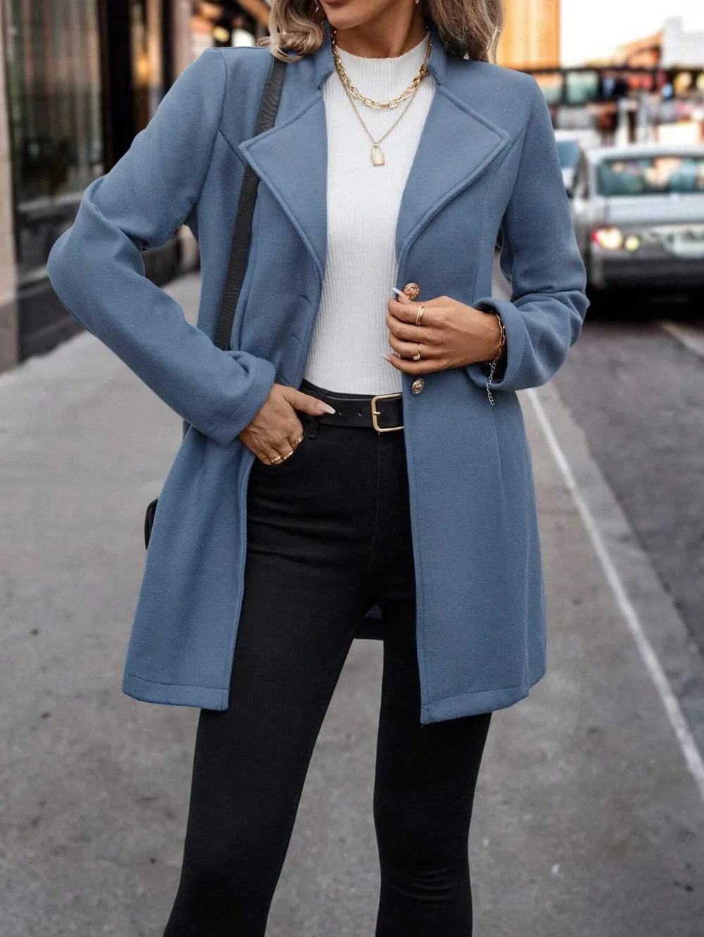Lapel Button-up Woolen Coat For Women