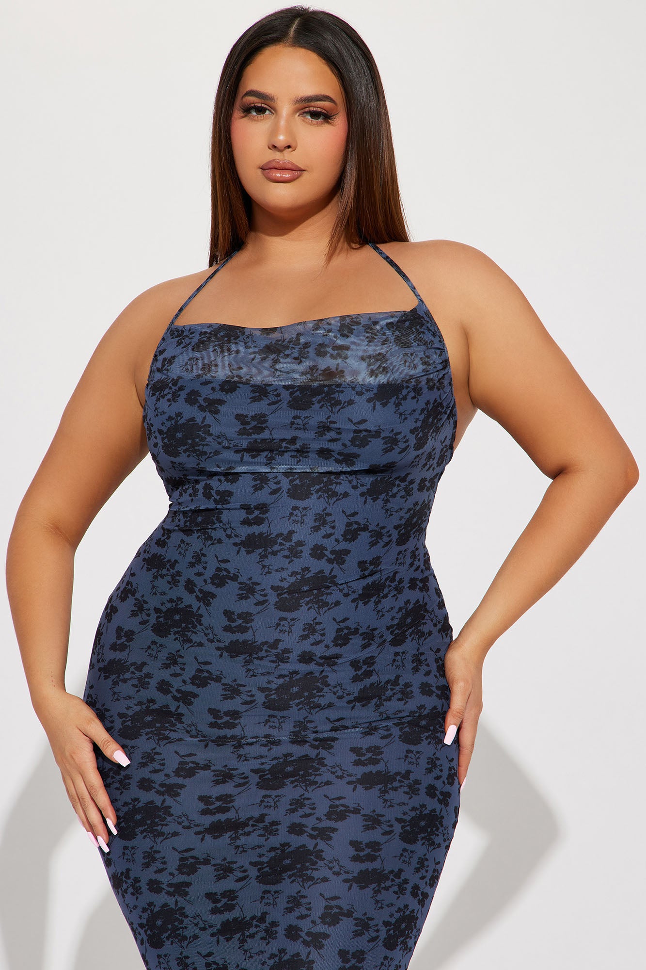 In The Garden Mesh Midi Dress - Blue