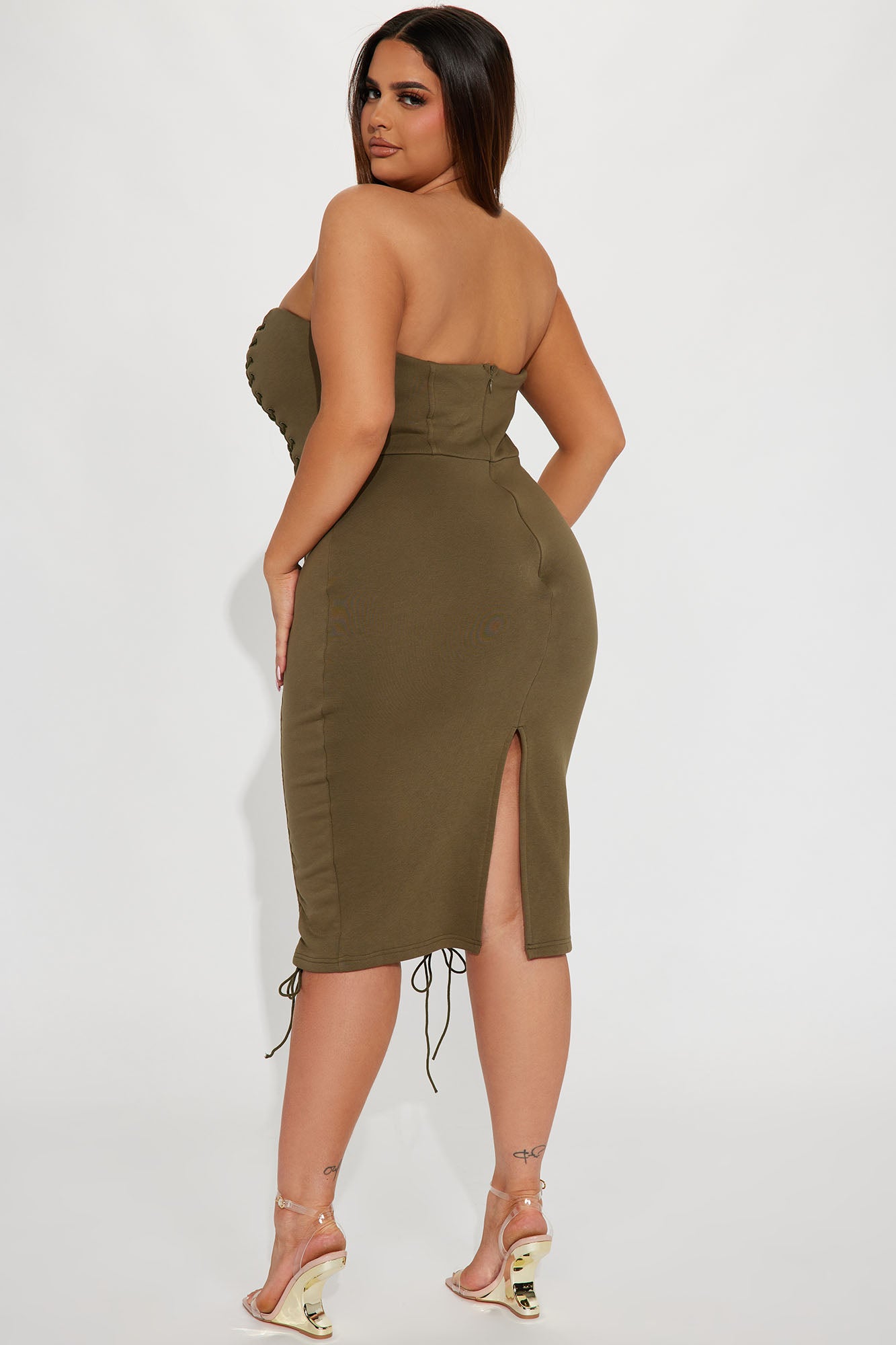 Gabriella Strapless Midi Dress - Olive