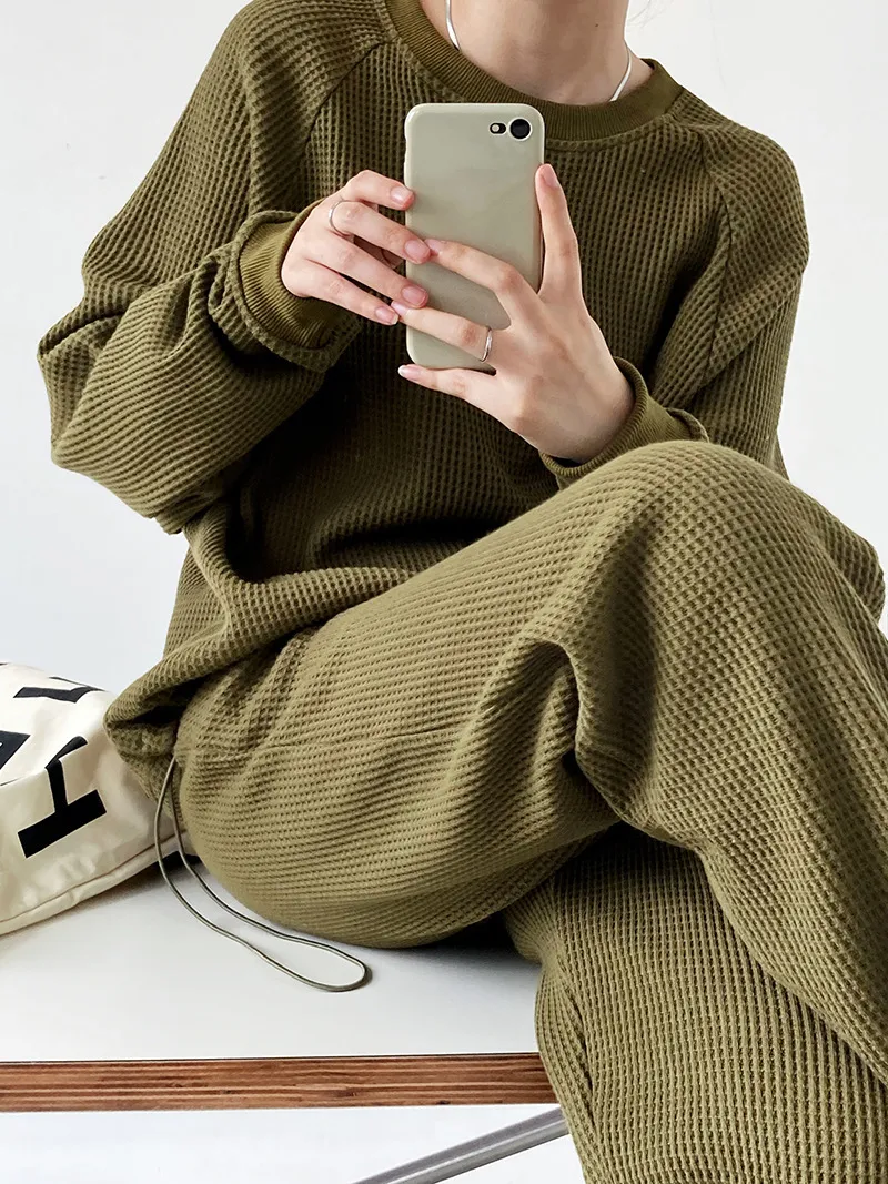 Waffle loose fashion casual sports suit