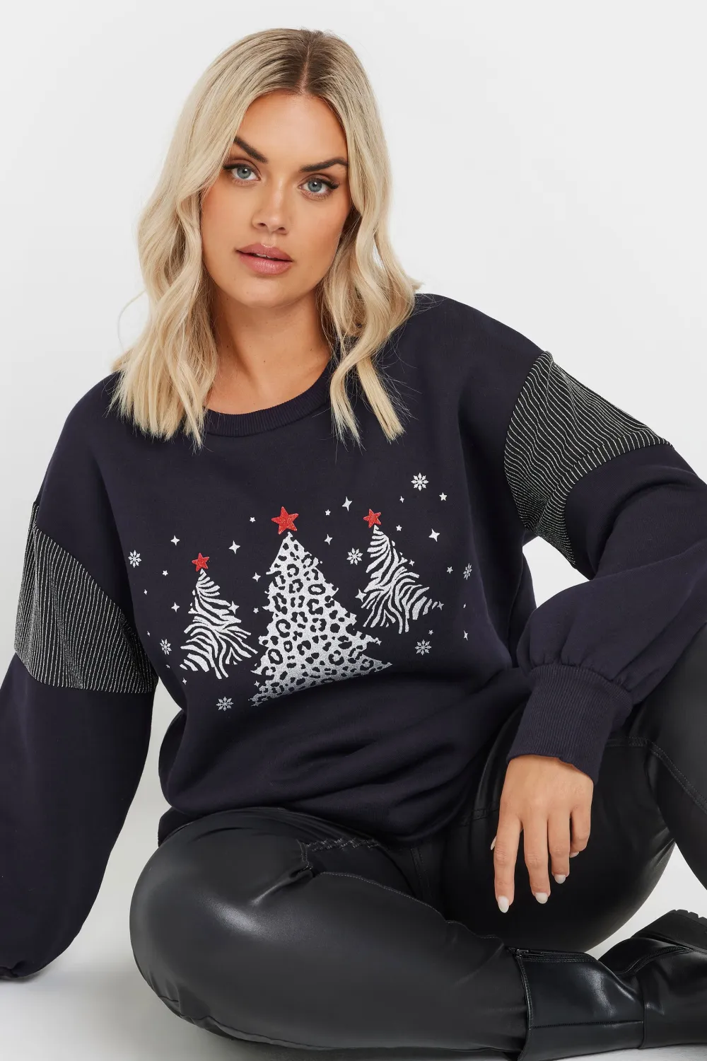 YOURS Curve Grey Metallic Christmas Tree Sweatshirt