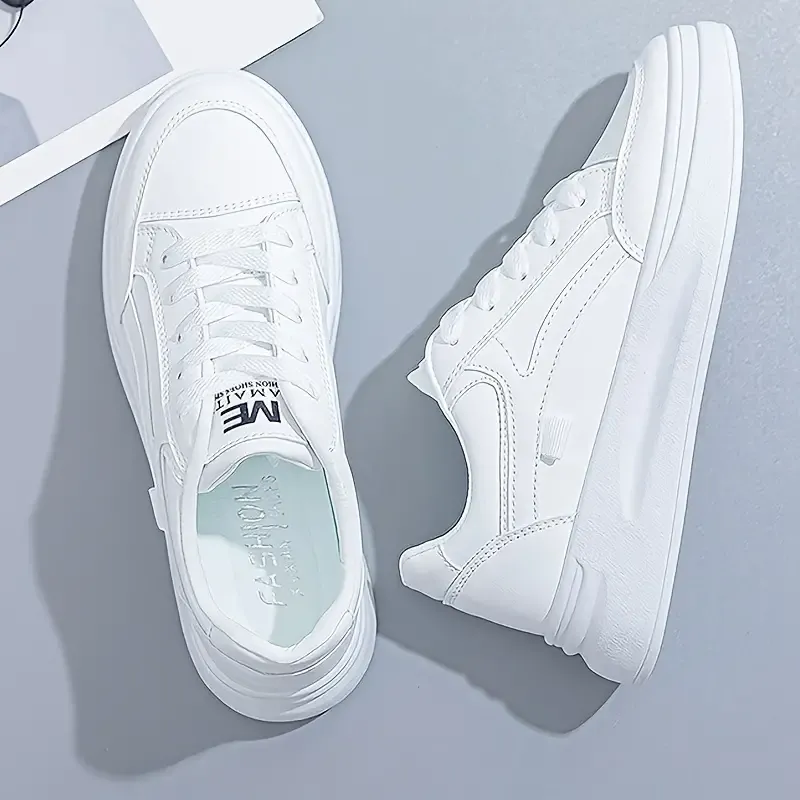 Stylish White Platform Lace Up Shoes for Women - Elevate Your Height, Versatile Low Top Design, Breathable Outdoor Walking Shoes with Comfortable Fit