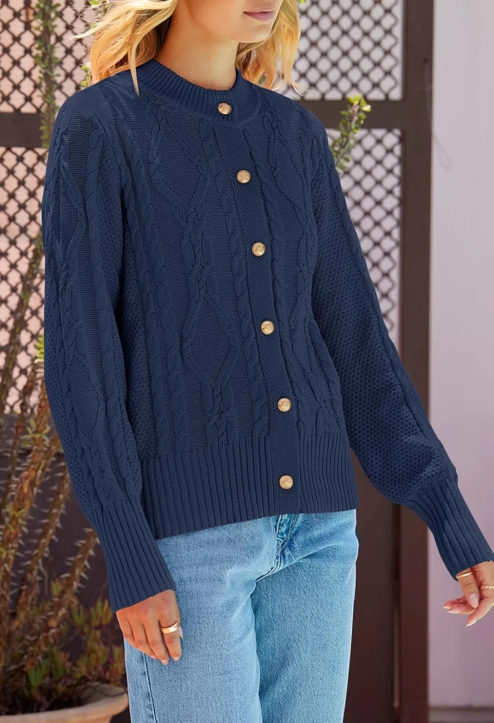 Women's 2024 Fall Long Sleeve Sweater Cardigan Cable Knit Open Front Button Outwear Coats