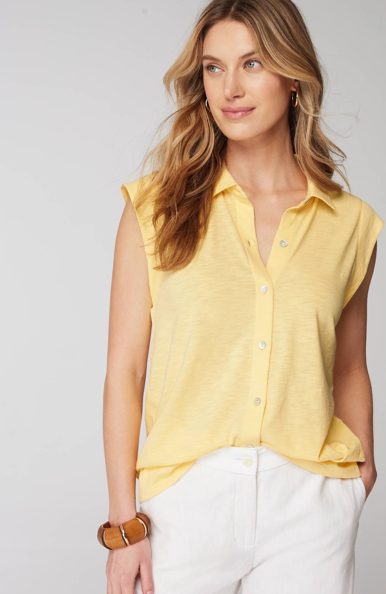 Sleeveless Button-Front Top