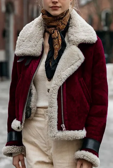 Women's Lambs Wool and Fur Aviator Jacket