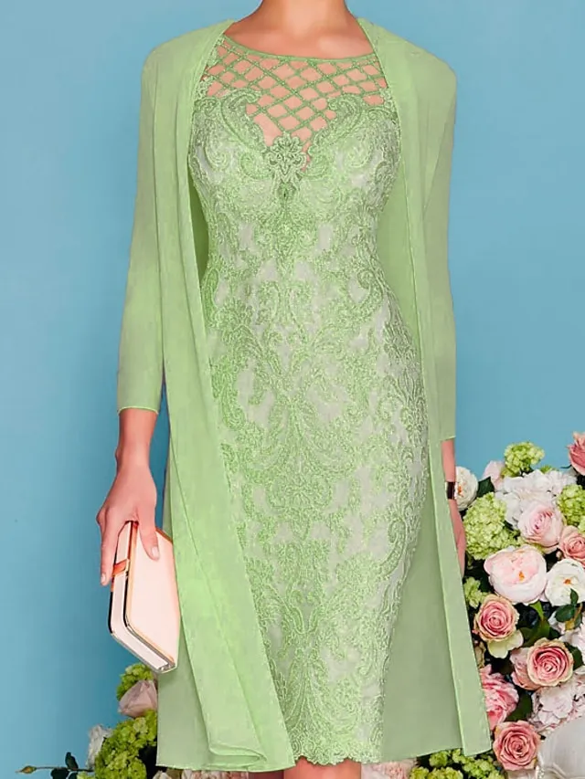 Women‘s Lace Dress Dress Set Midi Dress Pink Yellow Light Green Light gray Light Blue White 3/4 Length Sleeve Floral Pure Color Lace Summer Spring Crew Neck Elegant Classic Party 2023 S M L XL XXL 3XL