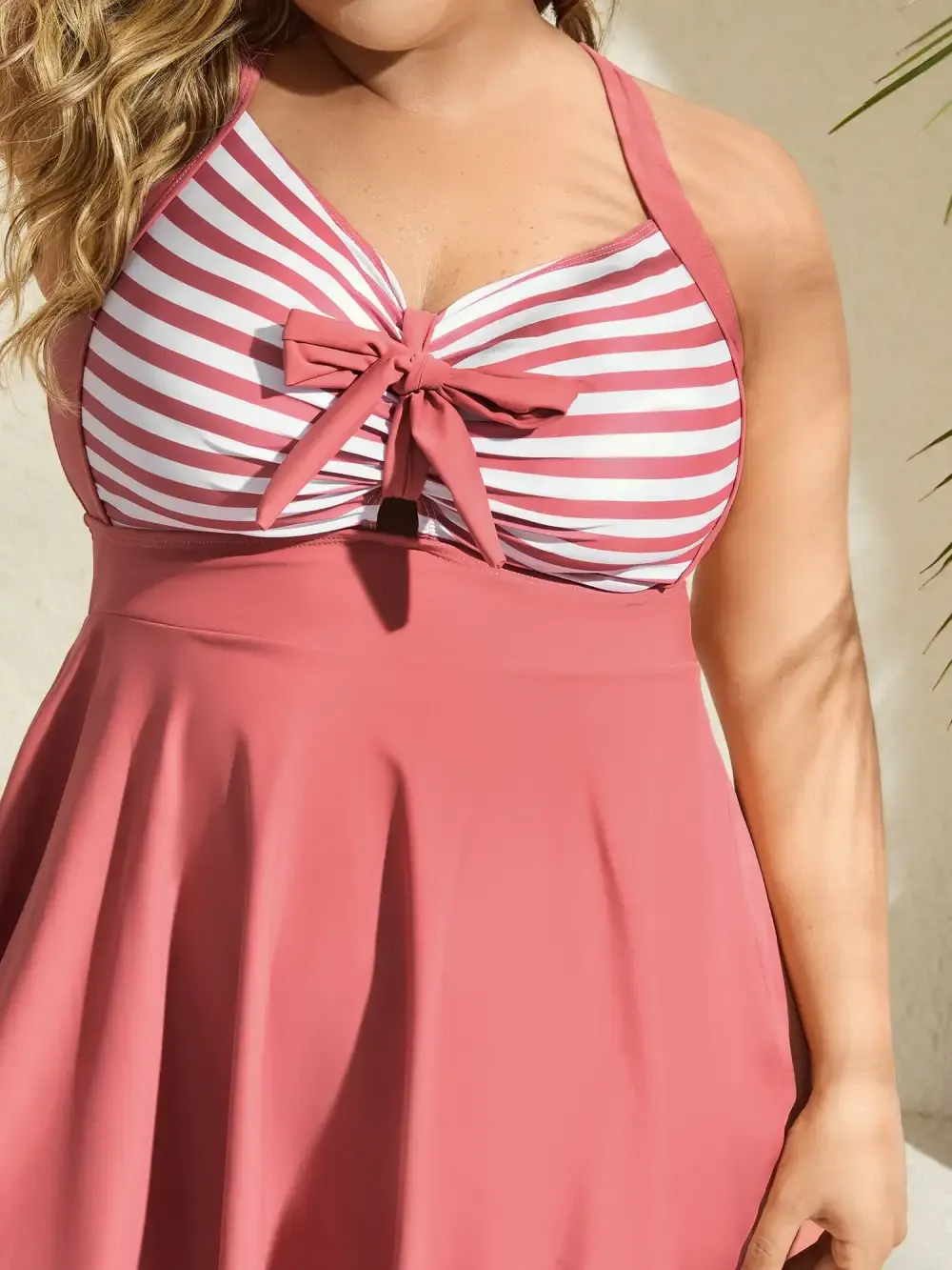 Stripes Patchwork Tie Knot Cross Straps Swim Dress