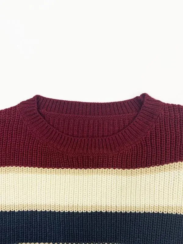 Women's Colorblock Striped Drop Shoulder Sweater