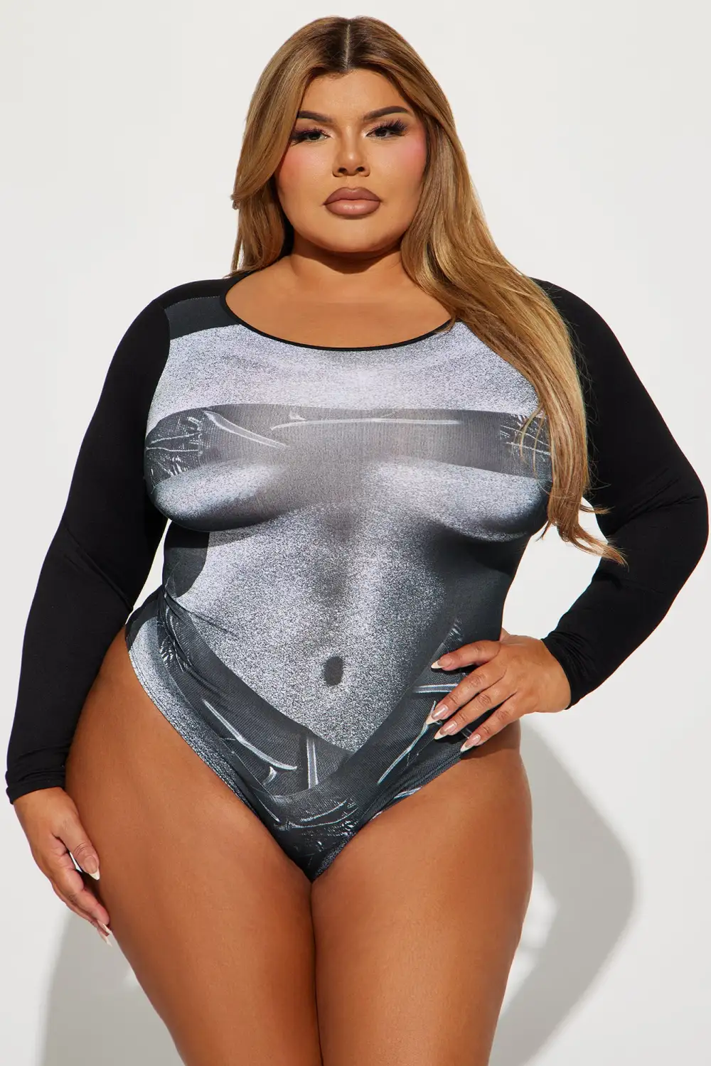 Simple Pleasures Long Sleeve Bodysuit - Black/combo