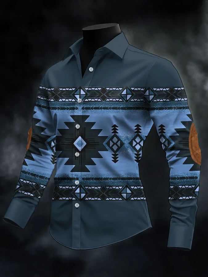 Men's Retro Western Print Casual Shirt