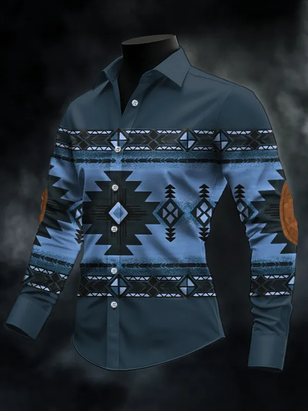 Men's Retro Western Print Casual Shirt