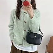 Women's Sweater Cardigan Elegant Fashion Streetwear Pure Color Crew Neck Pocket Knitted Long Sleeve Regular Tops Knit Outdoor Daily Weekend Yellow Light Green Fall Winter