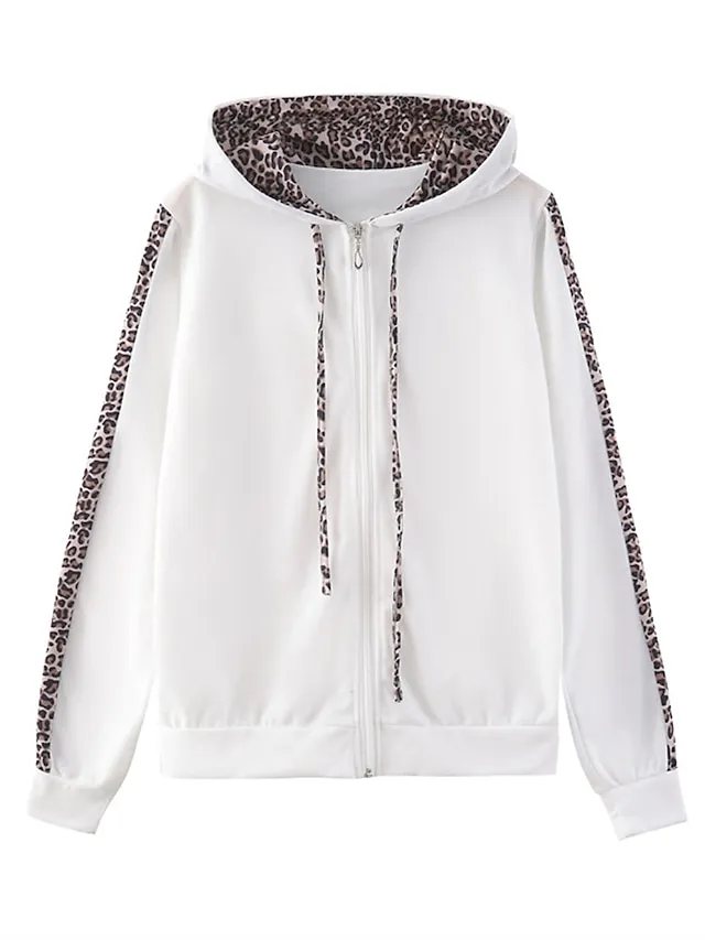 Women's Loungewear Sets Leopard Sport Casual Comfort Home Street Daily Polyester Breathable Hoodie Long Sleeve Hoodie Pant Spring Fall Black White