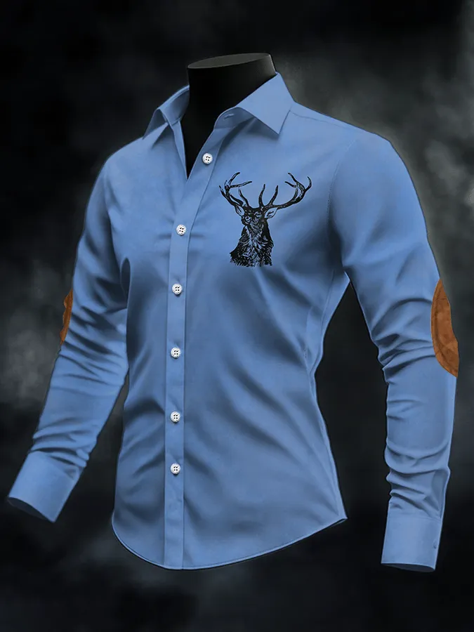 Men's Retro Elk Print Casual Shirt