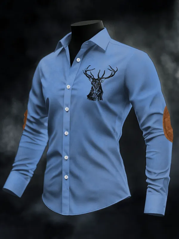 Men's Retro Elk Print Casual Shirt