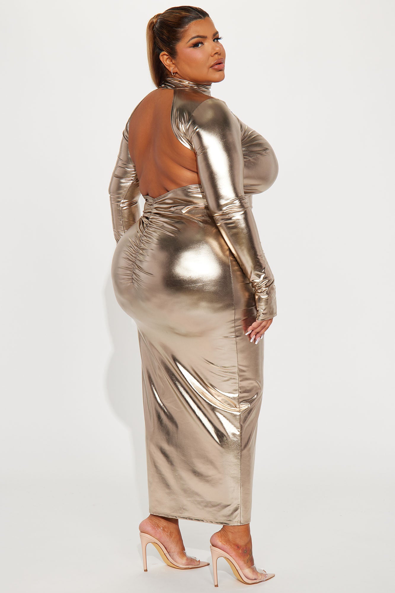 Honey Backless Metallic Maxi Dress - Gold