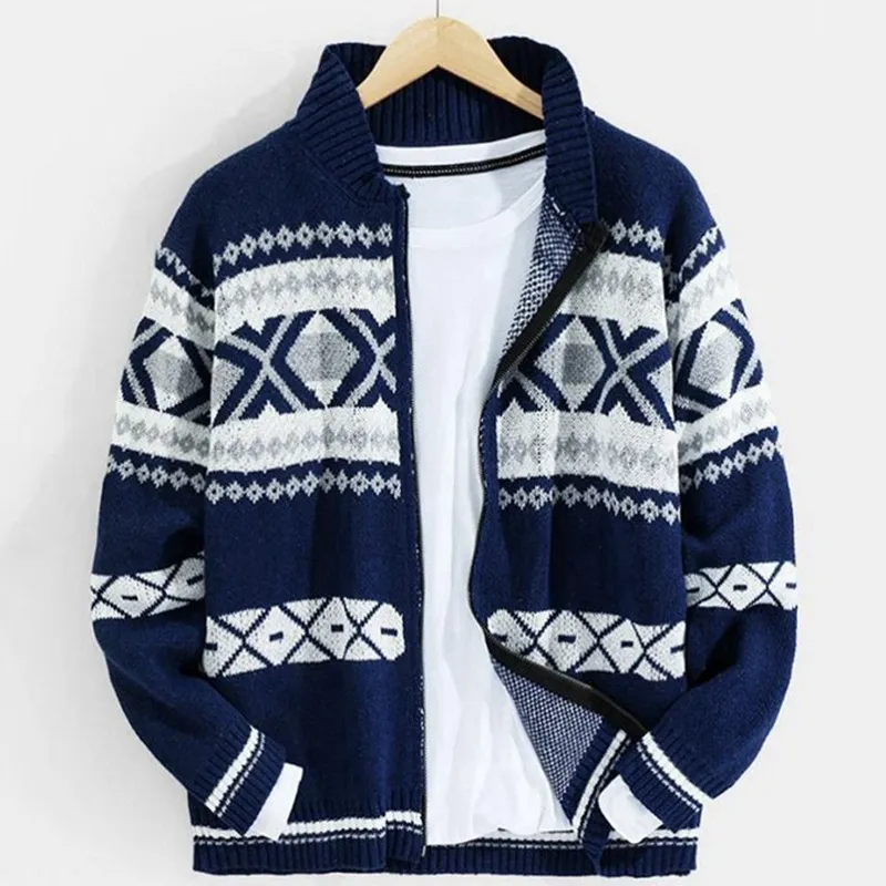 Men's Coat Fashion Retro Lapel Knited Cardigan