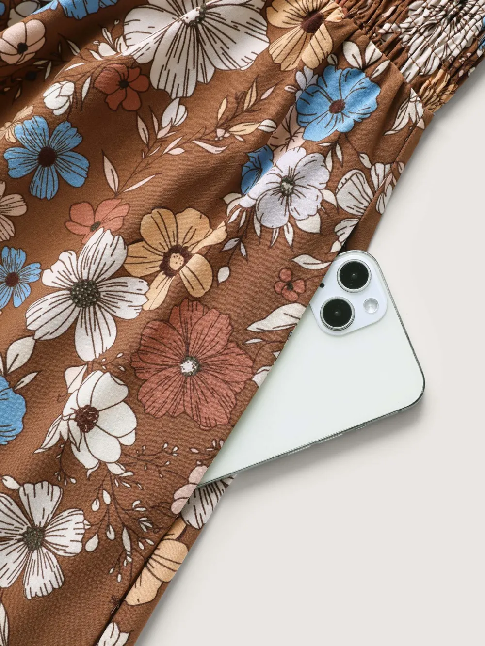 Fall Florals Shirred Bodice Midi Dress