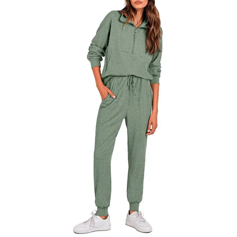 Autumn Essential Women's 2-Piece Half-Zip Sweatsuit – Comfy Pullover & Joggers Set