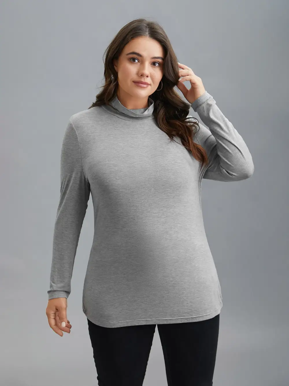 Supersoft Essentials Solid Funnel Neck Knit T-shirt