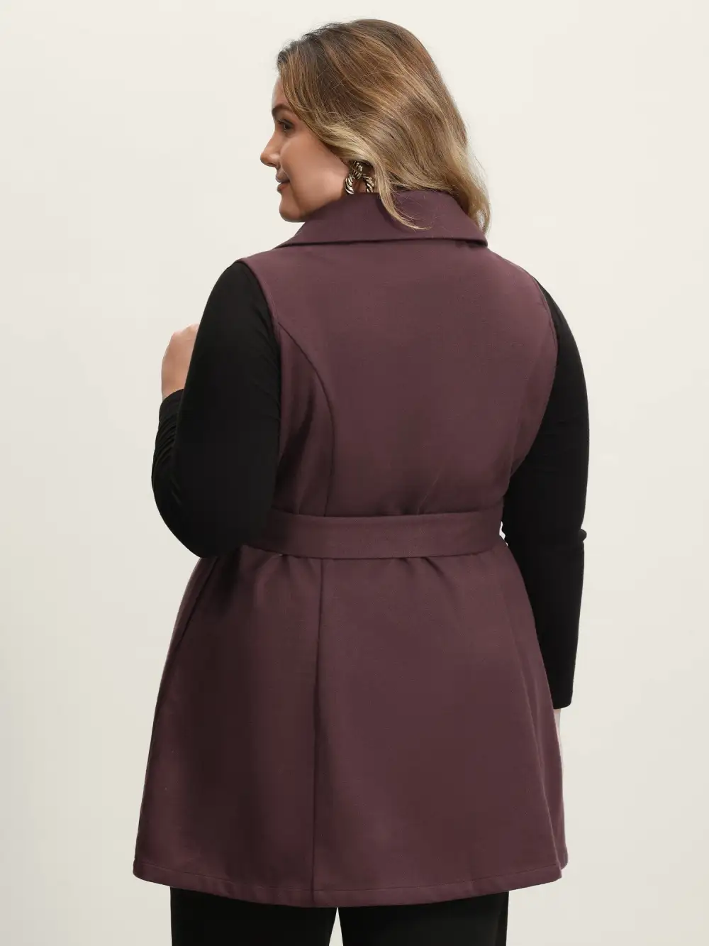 Button Detail Belted Pockets Vest