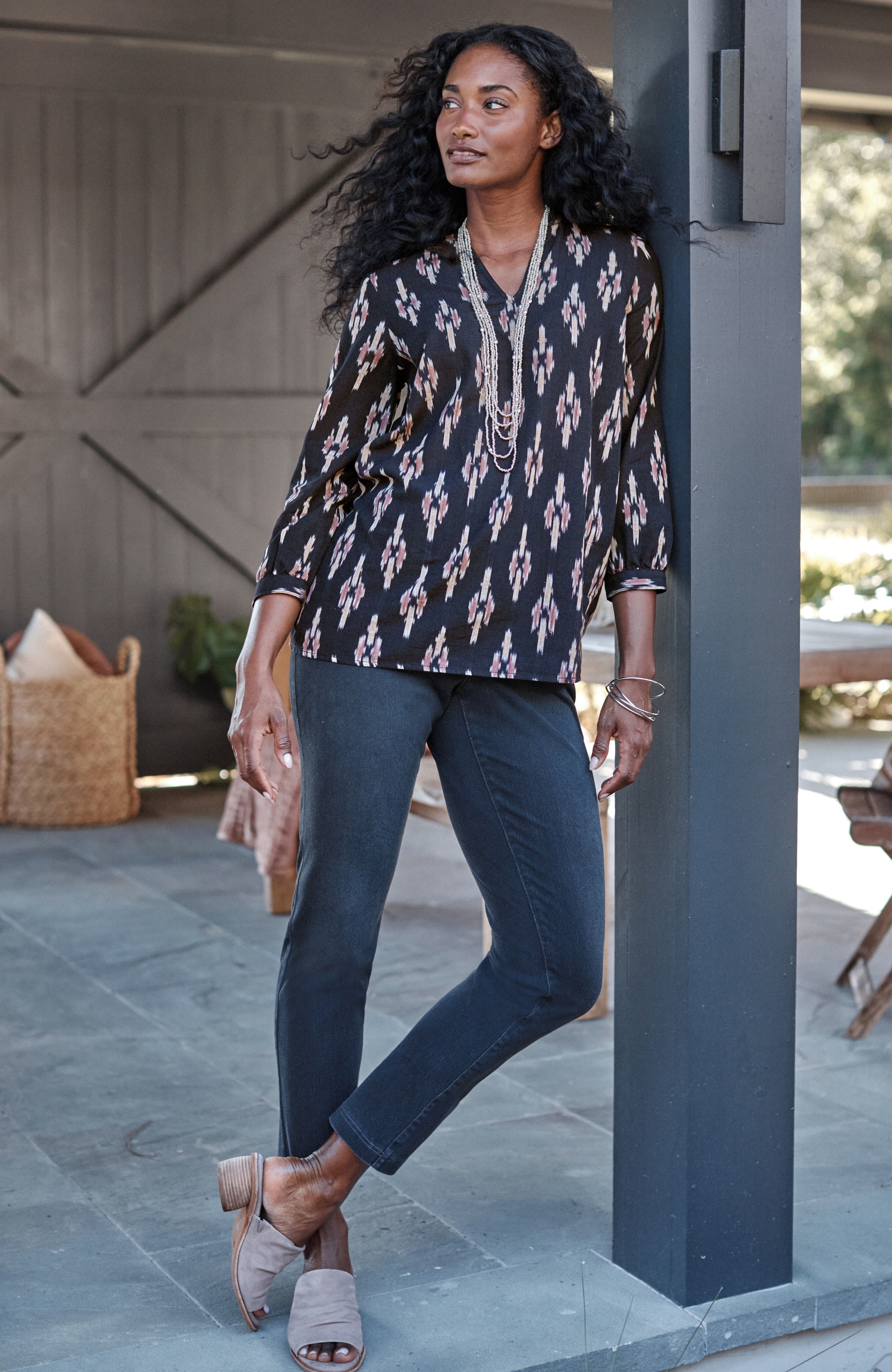 Pure Jill V-Neck Ikat Top