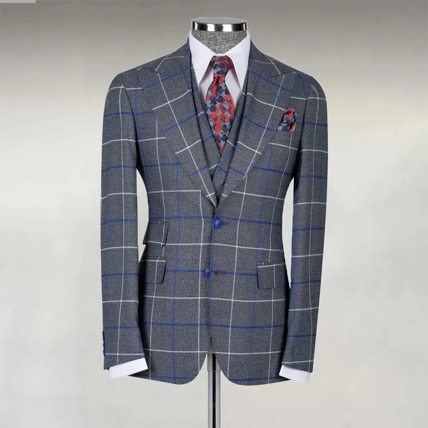 Men's Business Contrast Plaid Two Button Lapel Blazer