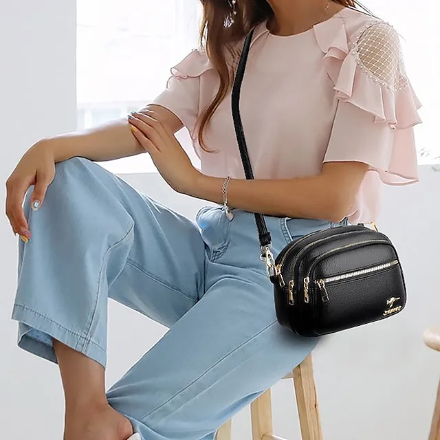 Women's Crossbody Bag Shoulder Bag Dome Bag PU Leather Shopping Daily Zipper Large Capacity Waterproof Lightweight Solid Color Black Red Purple