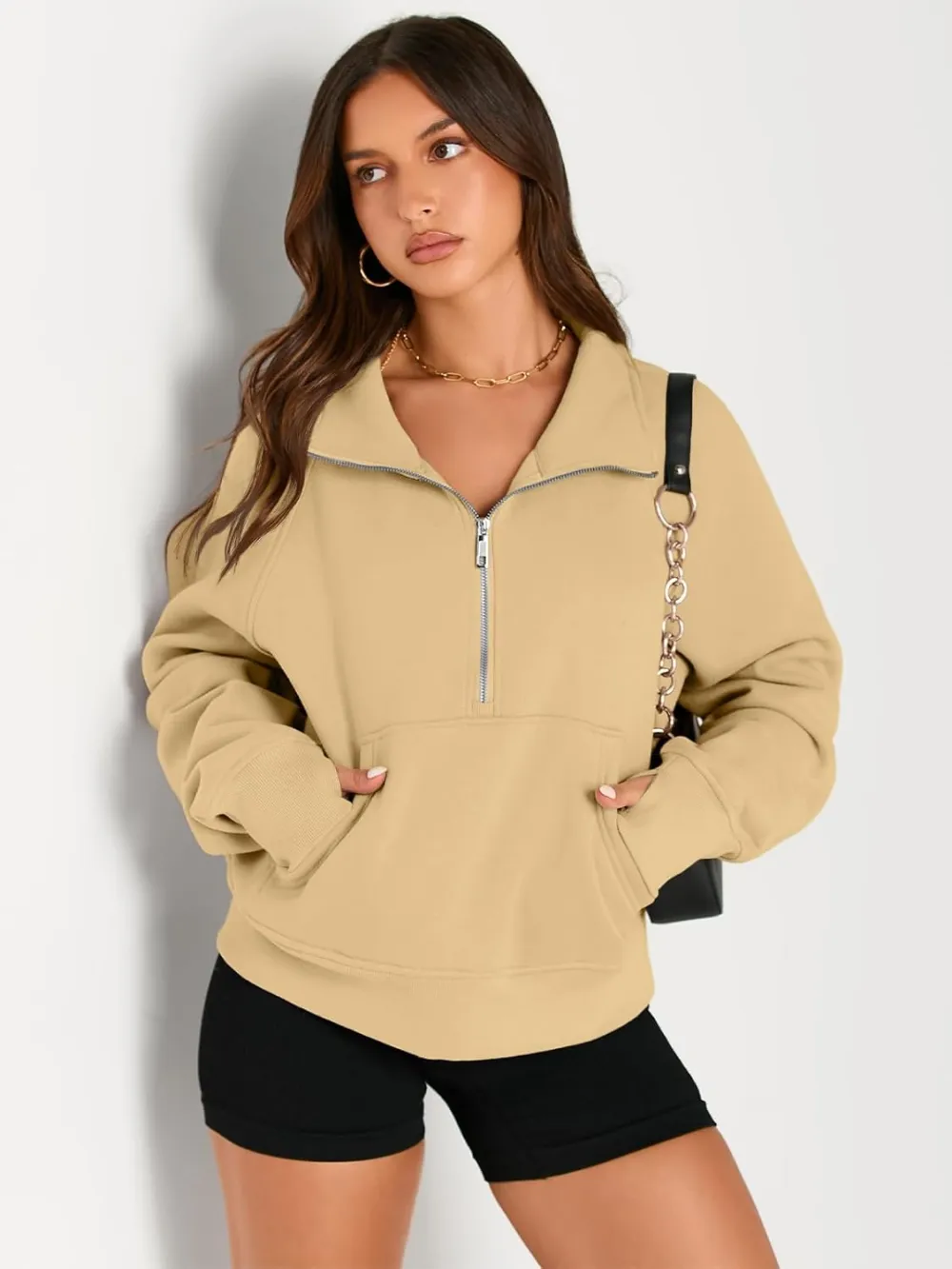 Womens Sweatshirts Half Zip Cropped Pullover Fleece Quarter Zipper Hoodies Fall outfits Clothes Thumb Hole