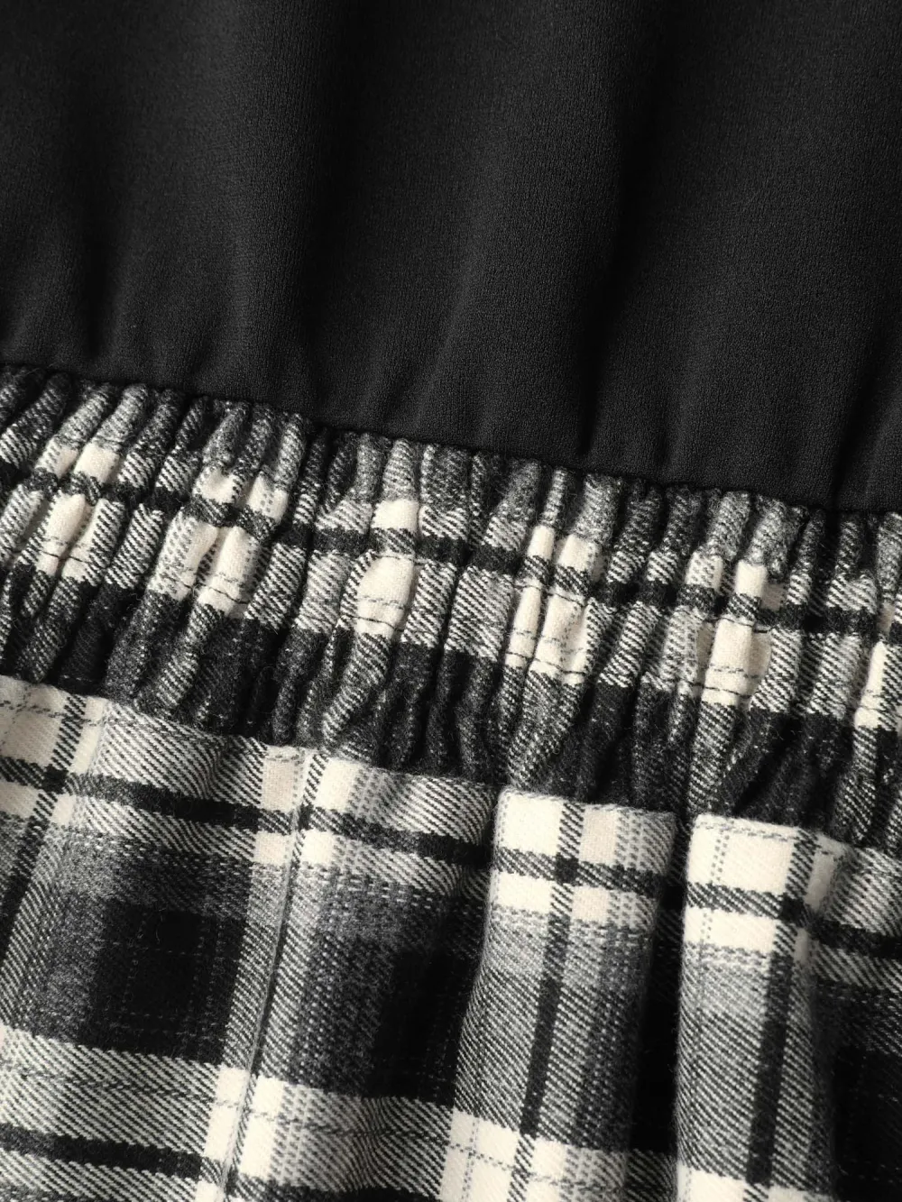 Checkered Print Bow Tie Contrast Midi Dress