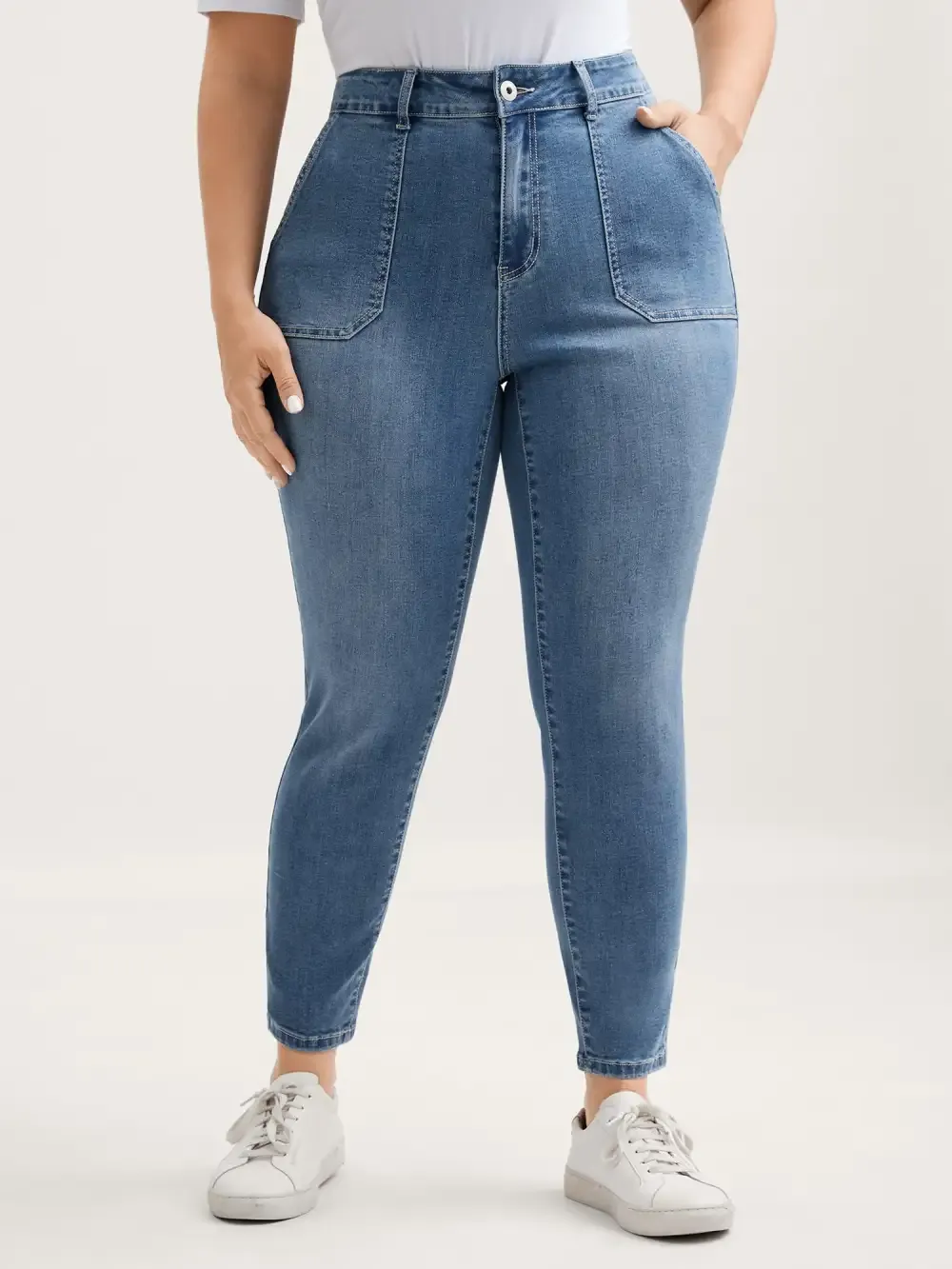 Elastic Waist Skinny-Fit Pocket Jeans