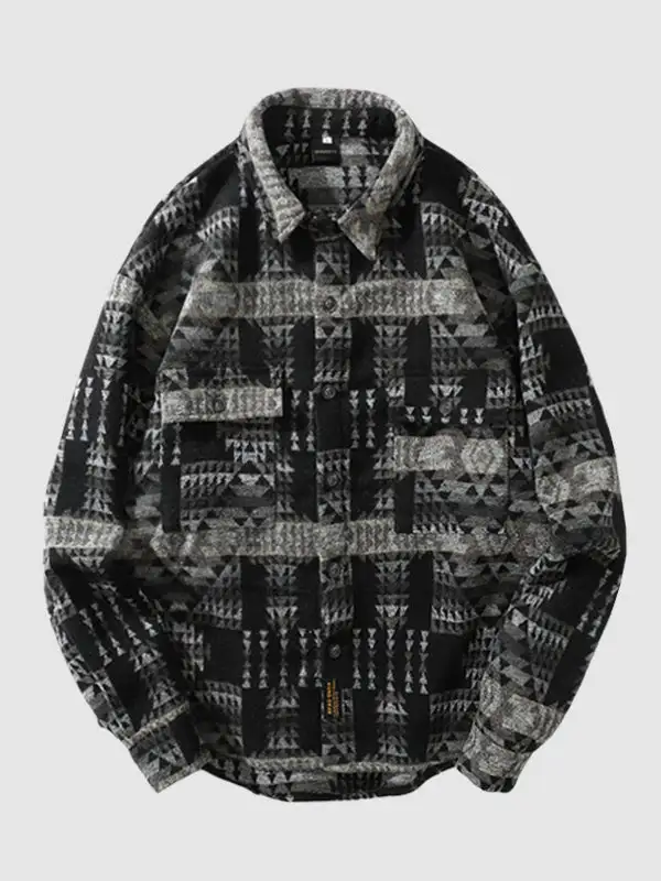 Men's Western Classic Geometric Pattern Retro Ethnic Style Blend Wool Jacket