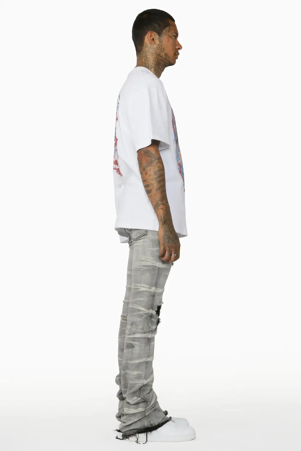 Sniper Light Grey Super Stacked Flare Jean