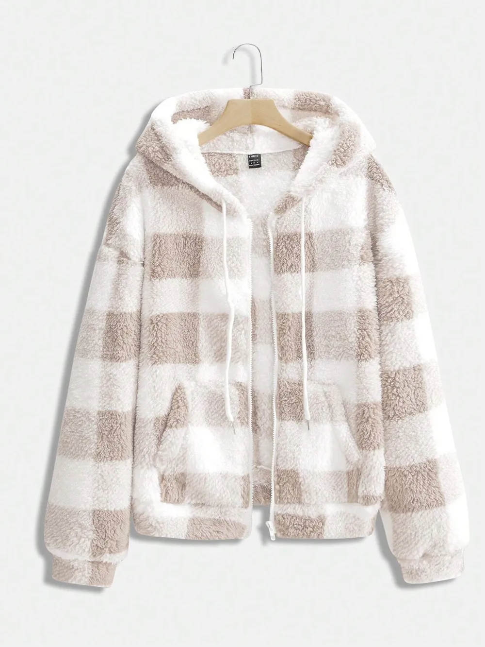 Zip-Up Front Plaid Hooded Casual Jacket With Pockets