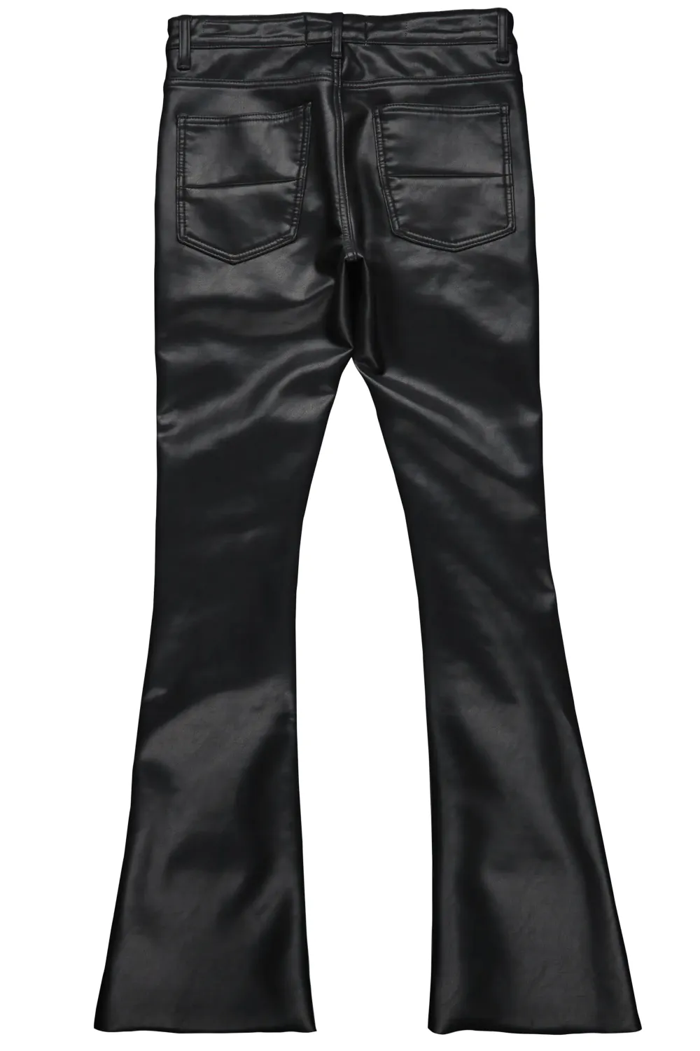 Remi Black Faux Leather Stacked Flare Jean