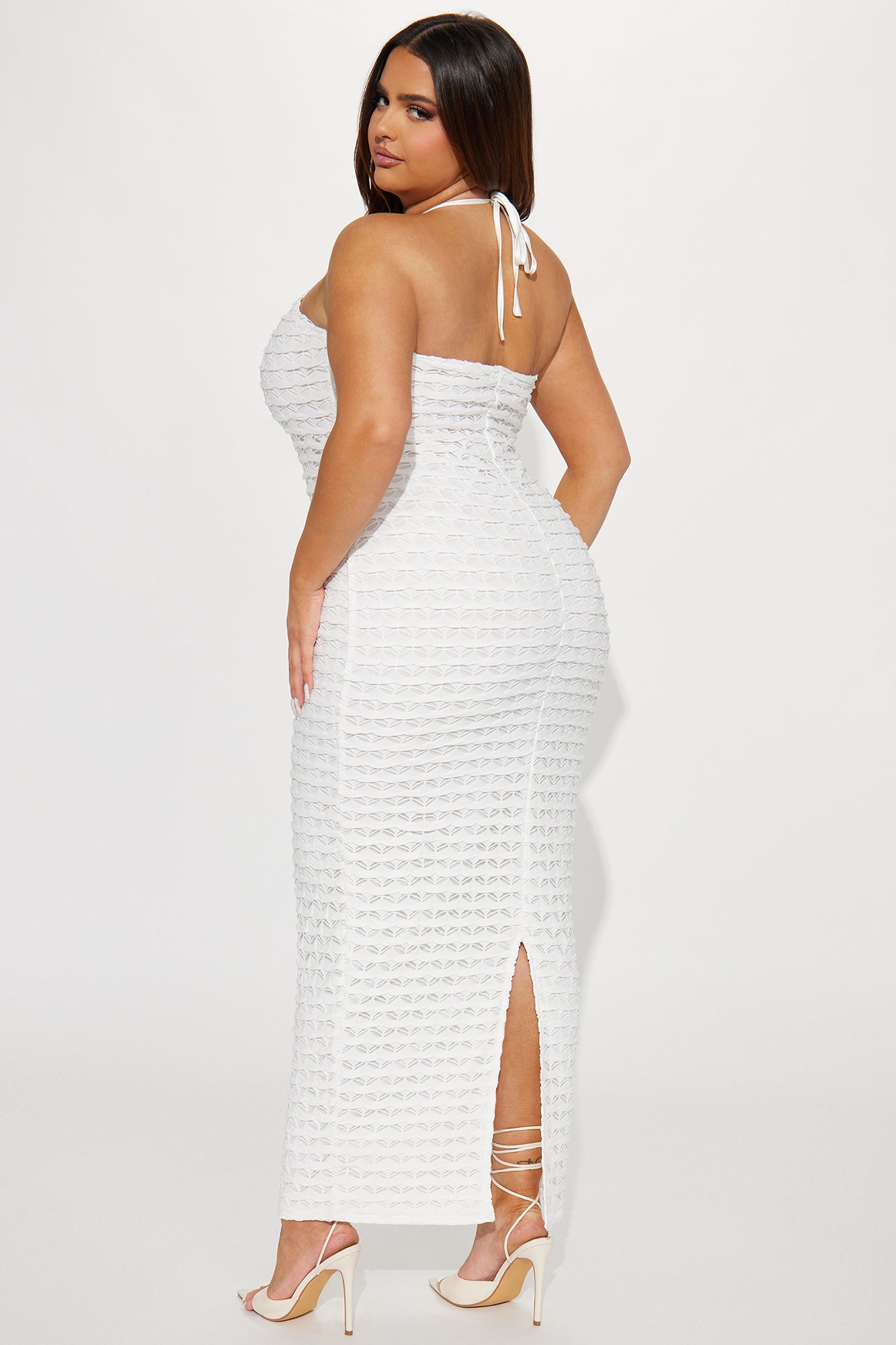 Leila Fishnet Maxi Dress - White