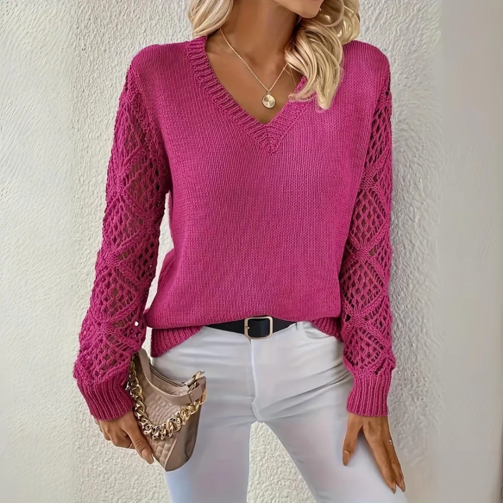 V-Neck Knitted Sleeves Jumper
