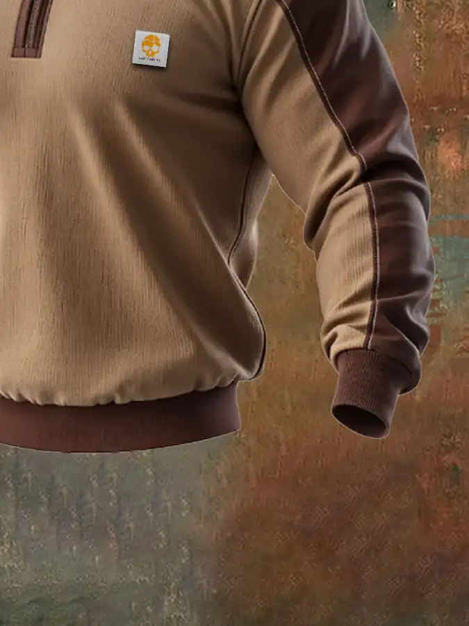 Men's Retro Splicing Zipper Fur Collar Sweatshirt